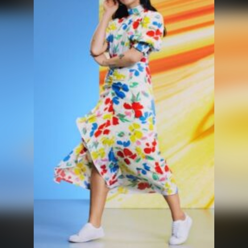 RIXO Floral Multicolor Midi Dress SIZE 2 #707
